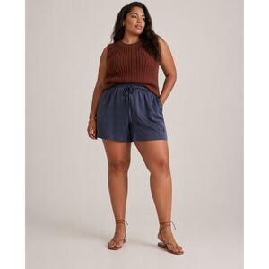 Quince Women's Navy Washable Silk Relaxed Drawstring Shorts Minimalist XL
